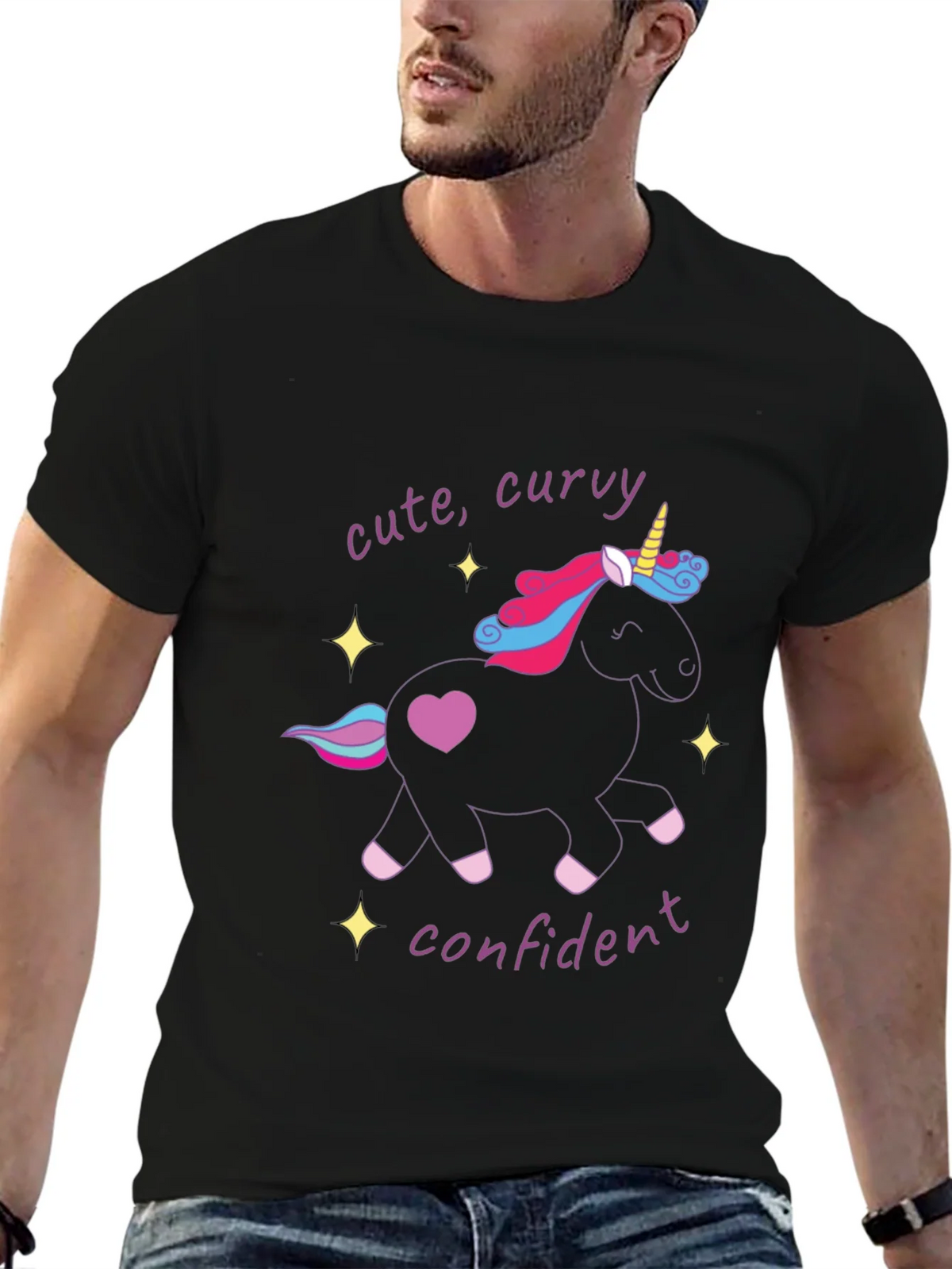 Cute Curvy Confident Unicorn Graphic T-Shirt