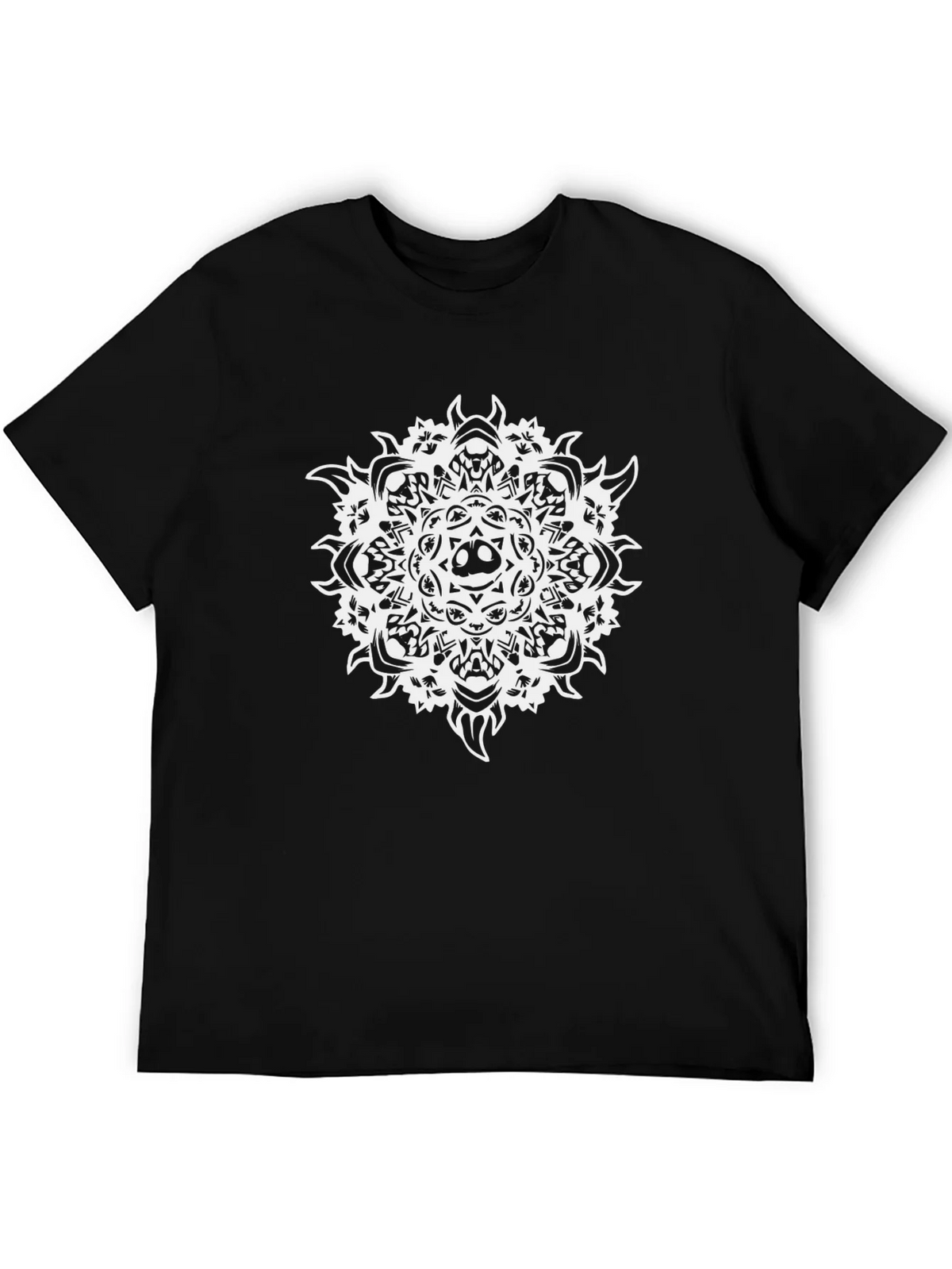 Black Tee with Skull Mandala Graphic