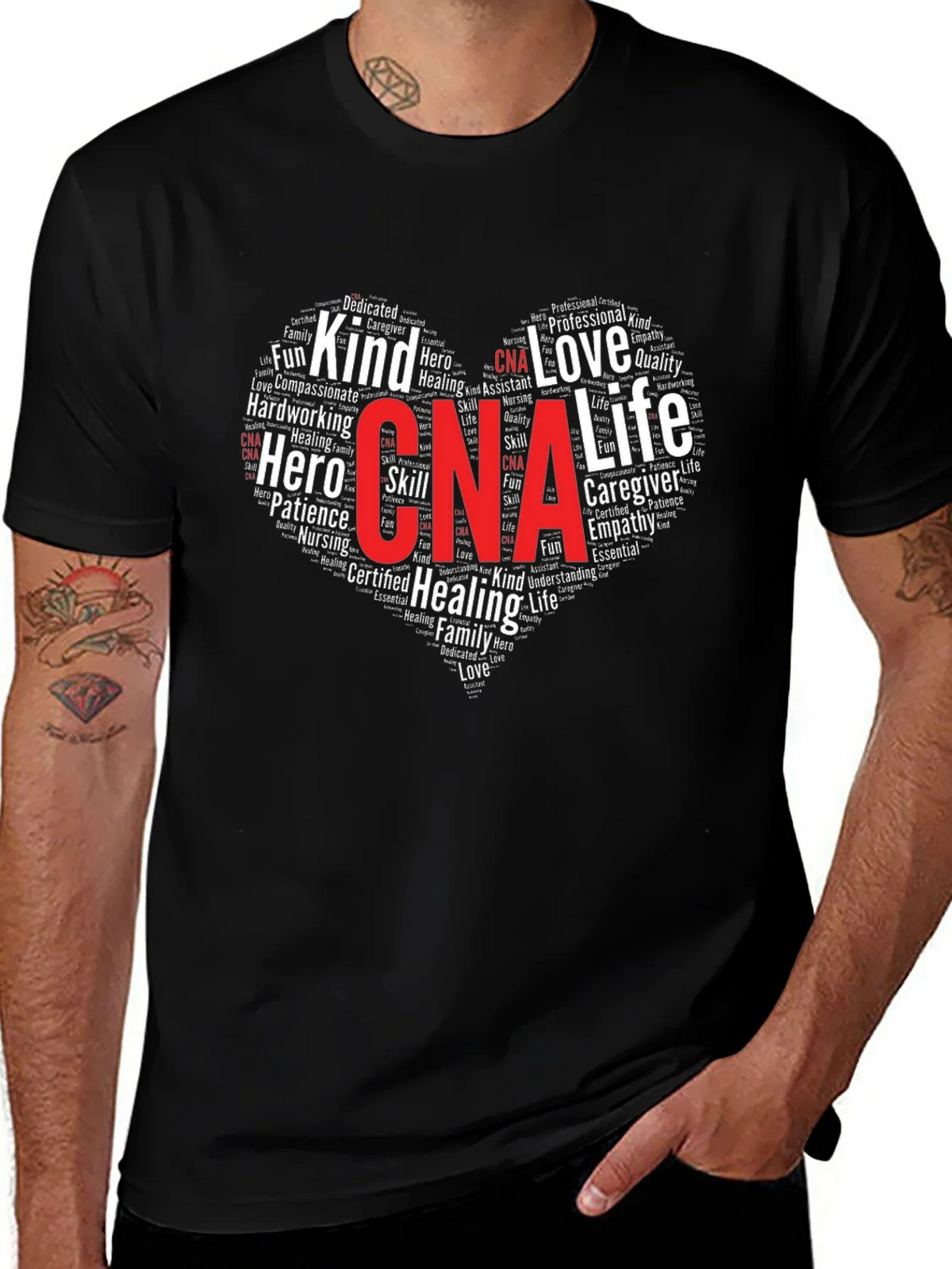 CNA Heart Word Cloud T-Shirt - Certified Nursing Assistant